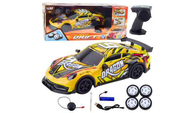 sportauto kaugjuhitav RC valgustatud keredrift kollane
