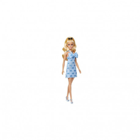 Barbie Fashionistas Doll #237 in Blue Bow Halter Dress, Blonde Ponytail with Bow Accessory