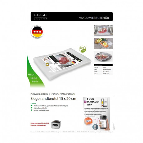 Caso | Sealed edge bags | 01283 | 100 bags | Dimensions (W x L) 15 x 20  cm