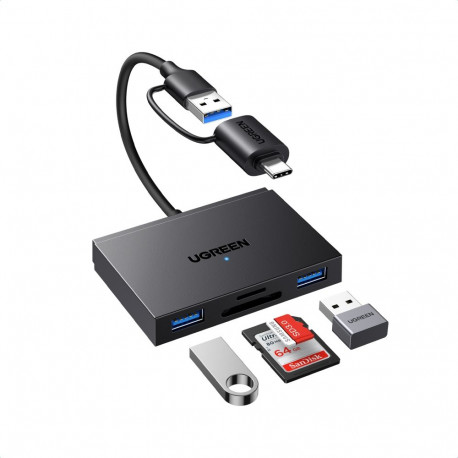 Card Reader SD, microSD USB 3.0/USB-C OTG with 2xUSB-A Ports