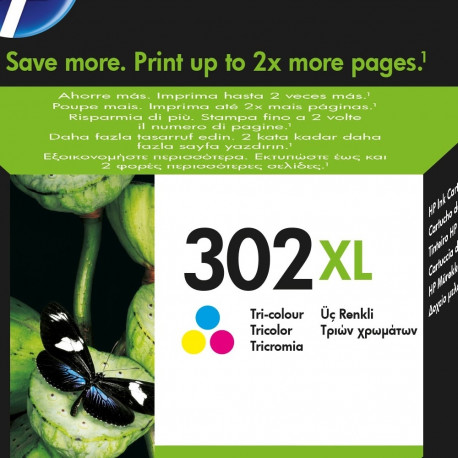 HP ink cartridge F6U67AE No.302XL CMY Value 330pgs DeskJet 1110/2130/3630/Envy 4520/4522, color