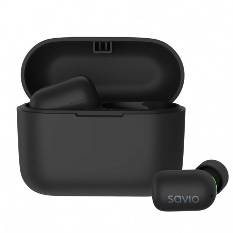 Savio TWS-09 IPX5 juhtmevabad mustad Bluetooth muusika kõrvaklapid