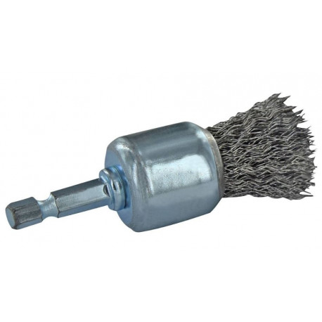 End brush for drill, crimped steel wire 0,35mm, Ø22mm, HEXA shank