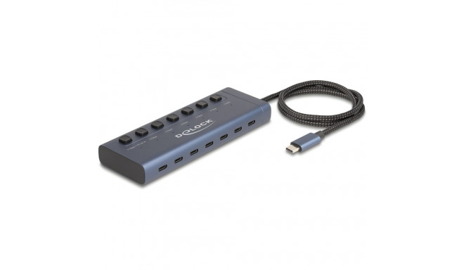 "DELOCK USB 5 Gbps Hub mit 7 USB Type-C Ports mit Schalter davon 6 x Datenport + 1 x Daten / und PD 