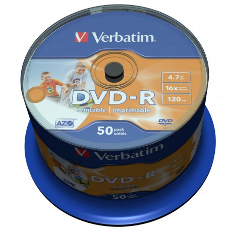 Verbatim DVD-R 4.7GB 16x Wide Inkjet Printable - 50 Pack Spindle