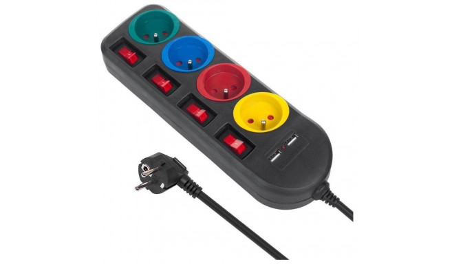 Maclean MCE229B Power strip 4 sockets 2xUSB, Black