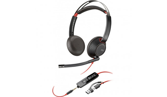 HP Poly Blackwire 5220 Stereo USB-C Headset +3.5mm Plug +USB-C/A Adapter (207586-201/207576-201)