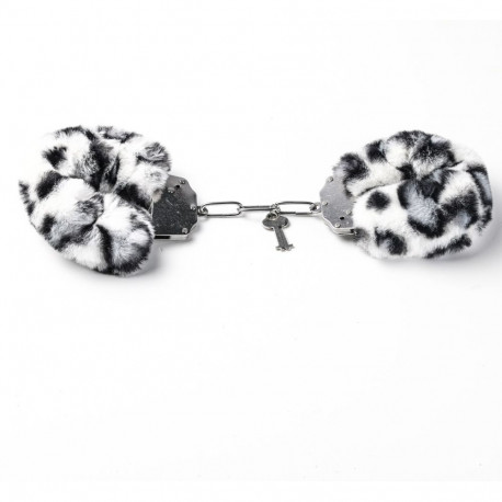 Kajdanki Erotyczne Metalowe z Futerkiem Panterka Biało Czarne