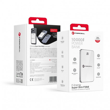 Powerbank compatible withMagSafe Forcell F-Energy SuperSlim F10K8 QC4.0 PD3.0 15W 10000 mAh white