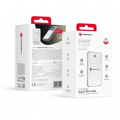 Powerbank compatible with MagSafe Forcell F-Energy SuperSlim F5K8 QC4.0 PD3.0 15W 5000 mAh white