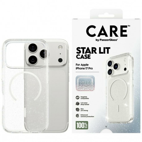 CARE by PanzerGlass Flagship Urban Explorer Case w. White MagSafe for iPhone 17 Pro - Clear Glitter