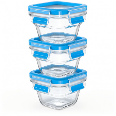 "Emsa N10507 Clip & Close Glas Frischhaltedosen-Set 3-teilig Transparent/Blau"
