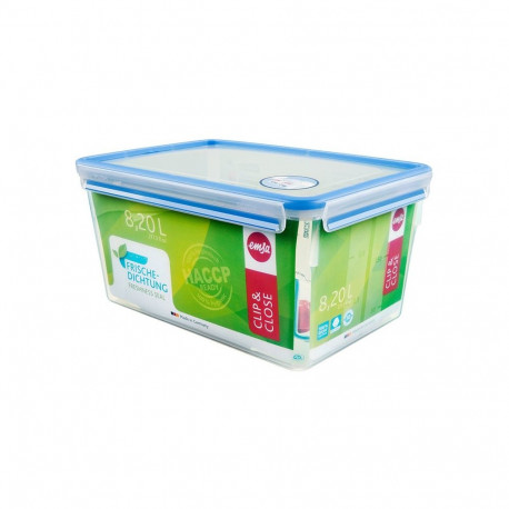 "Emsa CLIP & CLOSE Frischhaltedose 8,0 Liter (transparent/blau, rechteckig, Maxiformat)"