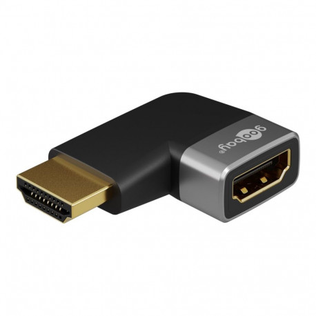 Goobay 72010 HDMI Angled Adapter 90° Horizontal, 8K at 60 Hz, Gold-Plated, Black/Silver