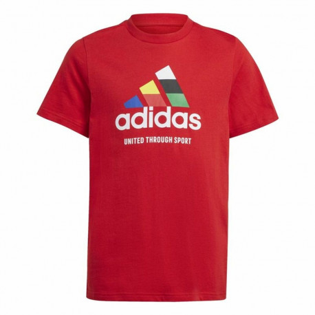 Unisex Short Sleeve T-Shirt Adidas Tiro Nations Pack Graphic Red - 9-10 Years