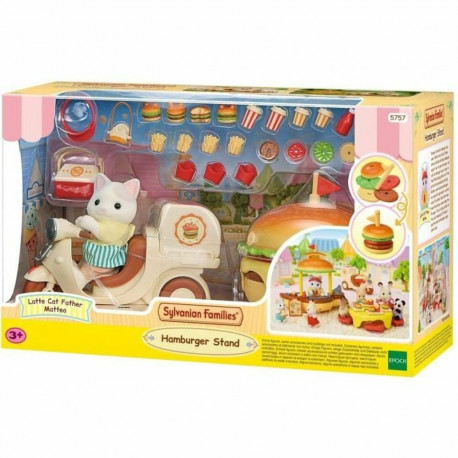 Dolls House Accessories Sylvanian Families Puesto de hamburguesas - Papa Latte Cat y Scooter 30 Piec