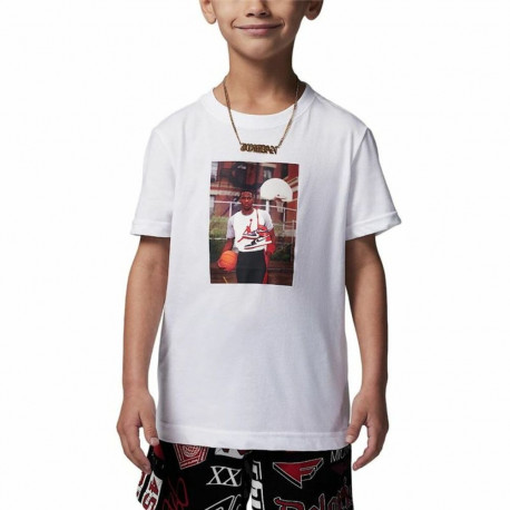 Children’s Short Sleeve T-Shirt Jordan Jdb Mj Brand Photo Ss Crew White - 7 Years
