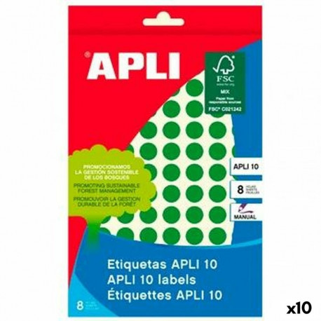 Adhesive labels Apli Green Circle Circular 8 Sheets (10 Units)