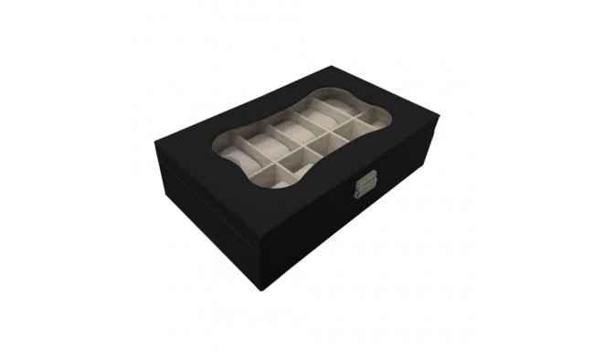 Box for watches Versa Black Polyurethane Paper Mirror MDF Wood 20 x 8,5 x 32,5 cm