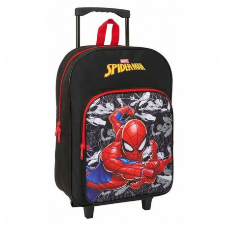 Ratastega koolikott Spider-Man Must Punane 32 x 42 x 14 cm