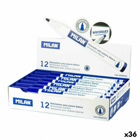 Set of Felt Tip Pens Milan Blue Whiteboard 12 Pieces (36 Units)