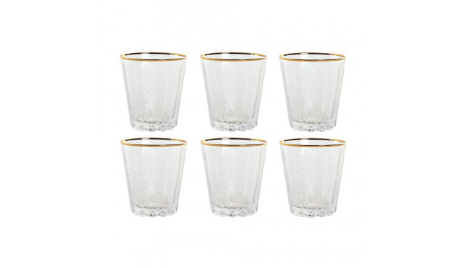 Klaaside komplekt Home ESPRIT Läbipaistev Kuldne Kristall Reljeefiga 350 ml (6 Ühikut)