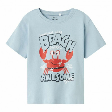 Child's Short Sleeve T-Shirt Name It Nmmvagno Loose Sky blue - 5 Years