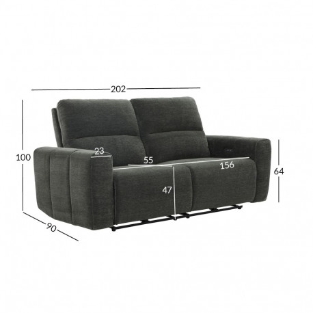 Recliner sofa MATIAS 3-seater with electric mechanism, grey