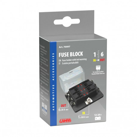 Kaitsmeplokk 12/24V, 6 väljundit, led indikaatorid