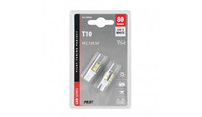 Hüper led 2tk,12V,W2,1x9,5d,valge