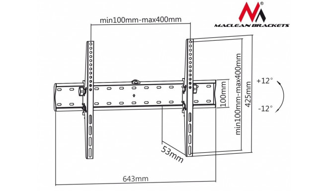 Handle for TV 37-70 "MC-668 black up to 40kg max vesa 600x400