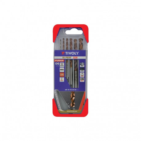 Tivoly FURIUS FUSIO Metal Drill Bit Set – 6-Piece Ø2–8 mm, 135° Split-Point, 35° N-Flute, FUSIO Coat