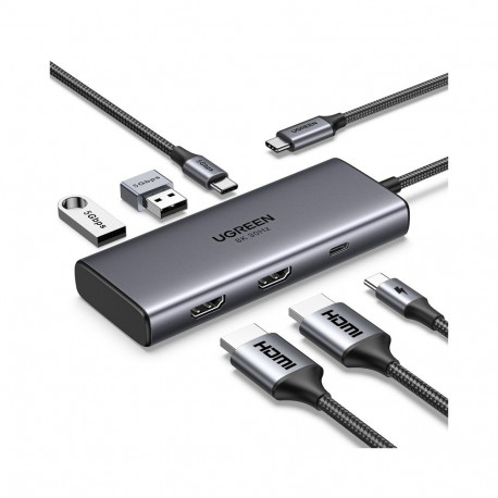 Dokkimisjaam 6in1 USB-C - USB-A 3.0, USB-C 3.0, 2xHDMI, PD CM498 UGREEN