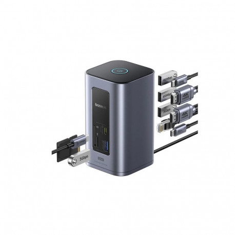 Docking Station 1in12 USB C pistik - 2xHDMI RJ45 SD/TF USB3 NU1 Air Spacemate BASEUS
