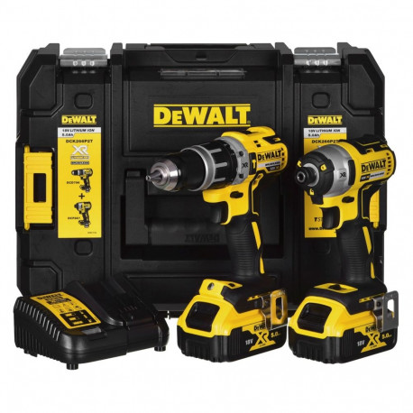 Power Tool Combo Kit - DeWALT DCK266P2T 18V Cordless Combi Drill And Impact Driver Kit, 2×5Ah, Yello