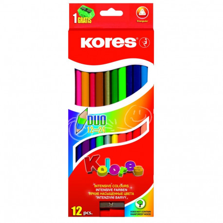 Värvipliiatsid  Kores Kolores, 2-otsaga, kolmnurkne, 12 tk