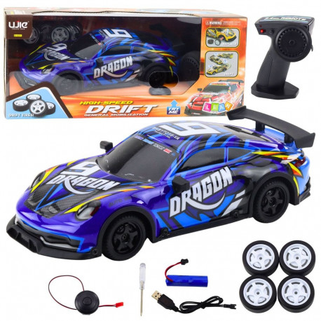 kaugjuhtimispultiga sportauto RC valgustusega kere driftimiseks, sinine