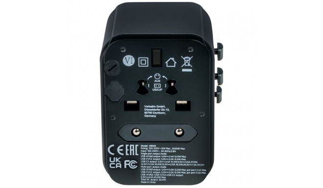 Verbatim Travel Adapter EU/UK/US 2xUSB-A/2xUSB-C PD 30W UTA-03 black 49545