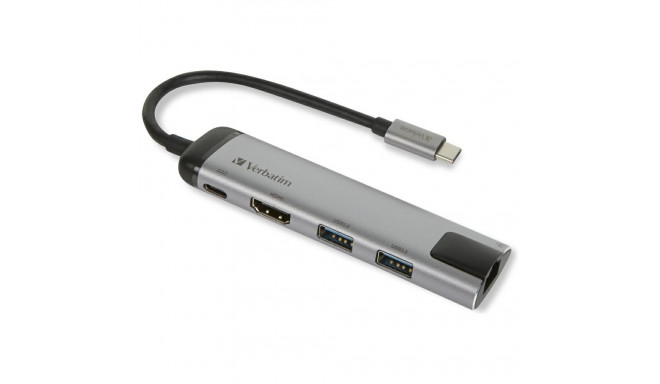 Verbatim USB-C hub adapter - USB-C/2xUSB-A 3.0/HDMI/Ethernet alumiinium 49141