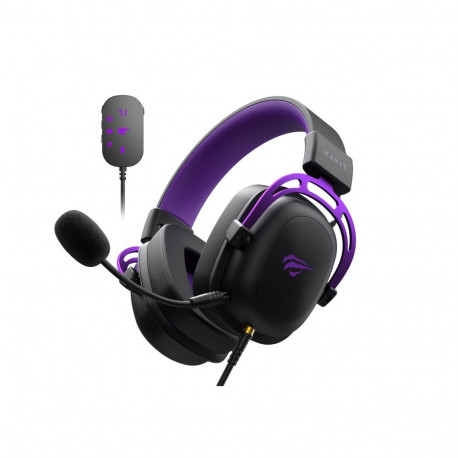 Gaming Headphones - Havit H2002C+U Wired 1.7m Boom Mic 20-20000Hz 64Ω Black/Purple