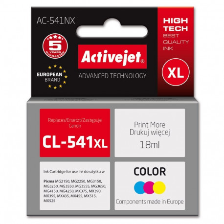 Ink Cartridge - Activejet AC-541NX Replacement for Canon CL-541XL 18ml Cyan, Yellow, Magenta