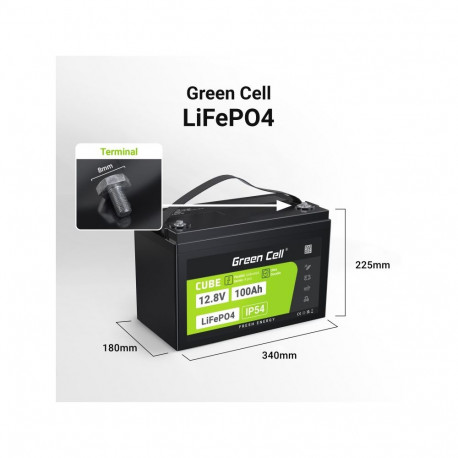 Battery - Green Cell LFPGC12V100AH LiFePO4 12.8V 100Ah 150A Discharge