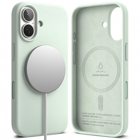 Kaitseümbris Silicone Magnetic, Apple iPhone 17, mündiroheline, MagSafe ühilduv, Ringke