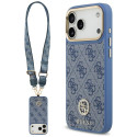 Guess 4G Strass Logo & Big Strap Metal Buttons MagSafe Case for iPhone 17 Pro Max - Blue