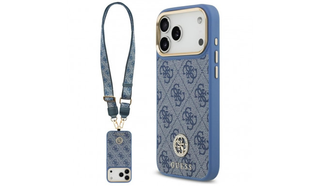 Guess 4G Strass Logo & Big Strap Metal Buttons MagSafe Case for iPhone 17 Pro Max - Blue