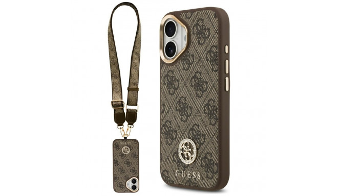 Guess 4G Strass Logo & Big Strap Metal Buttons MagSafe Case for iPhone 17 - Brown