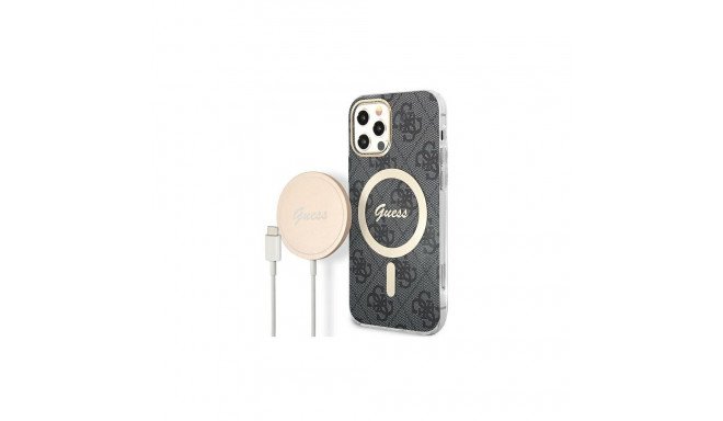 Set Guess GUBPP12MH4EACSK Case+ Charger iPhone 12/12 Pro black/black hard case 4G Print MagSafe