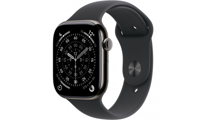 "Apple Watch S11 Titan Schiefer Cellular 42mm (Sportarmband schwarz) S/M"