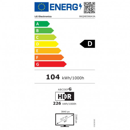 TV Set|LG|86"|4K/Smart|3840x2160|Wireless LAN|Bluetooth|webOS|Black|86QNED86A3A