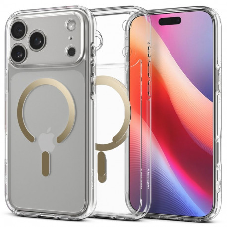 Kaitseümbris Ultra Hybrid (MagFit), Apple iPhone 17 Pro Max, läbipaistev kuldse MagSafe ringiga, Spi